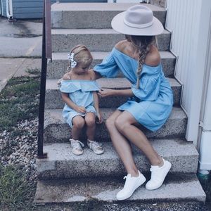 Chambray off the shoulder dress